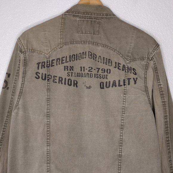 True Religion Jimmy Military Green Y2K Button Down Long Sleeve Jacket Size M - Picture 7 of 15